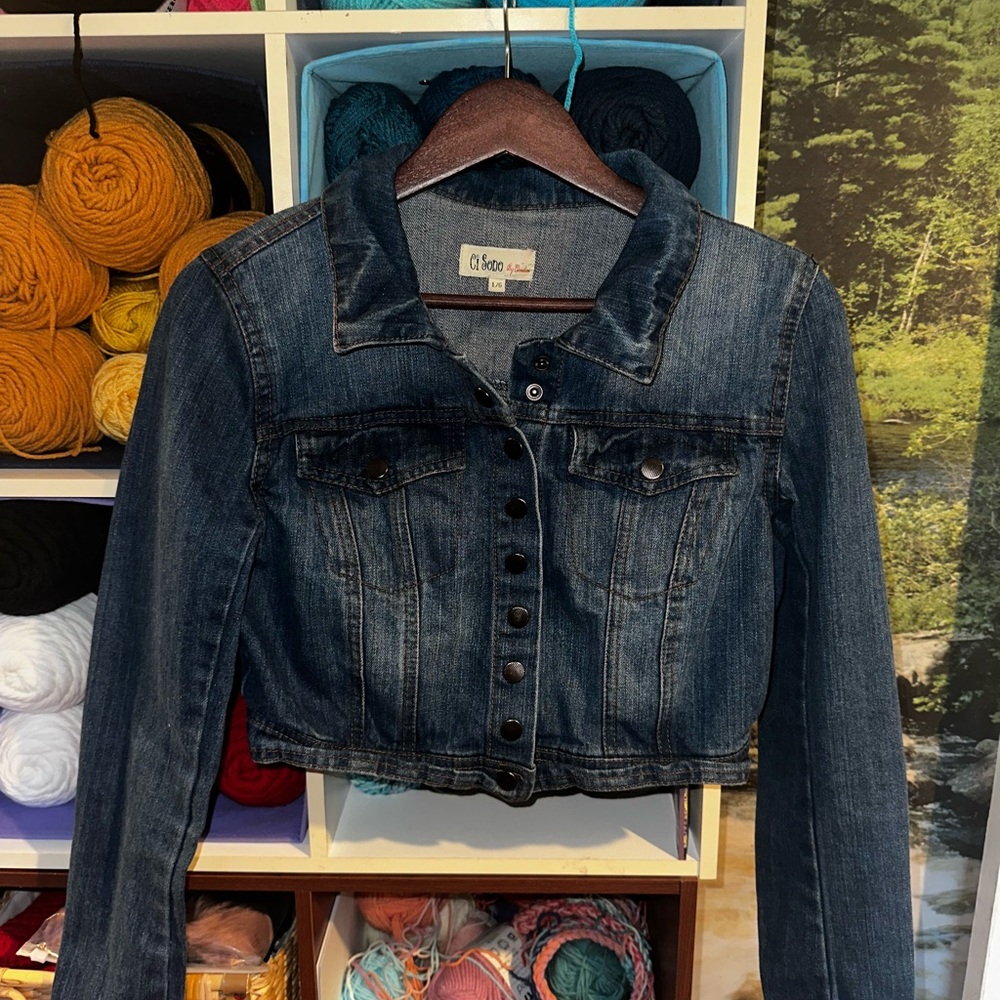 Ci Sono Dark Blue Cropped Denim Jacket